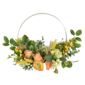   Ajtódísz karika alapon  Babarózsával, Hortenziával 60 cm ajtódísz