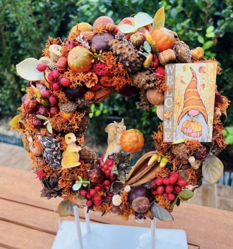 Mókusos ajtódísz őszi