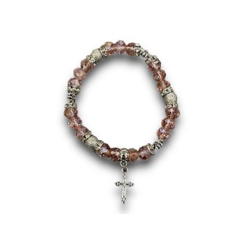   Rózsaszín karkötő kereszt medállal – elegáns női ékszer