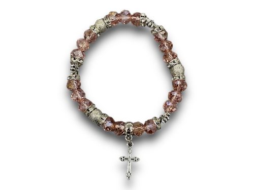 Rózsaszín karkötő kereszt medállal – elegáns női ékszer