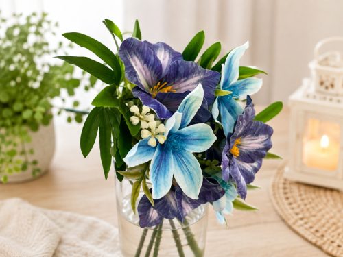 Művirág csokor 10v 43cm kék  hibiszkusz