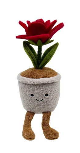 TEXTIL VÖRÖS RÓZSA CSERÉPBEN, LÓGÓ LÁBBAL