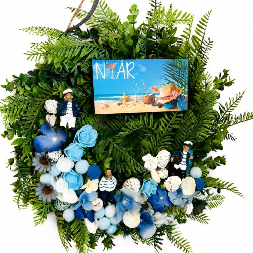 Nyári tengerparti ajtódísz matróz figurákkal – 35 cm