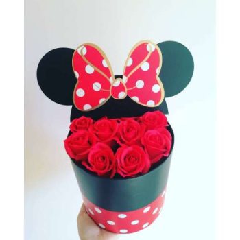 Piros rózsás minnie virágbox  Piros rózsás minnie virágbox
