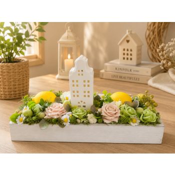 LED házikós asztaldísz citromokkal – 40 × 18 cm
