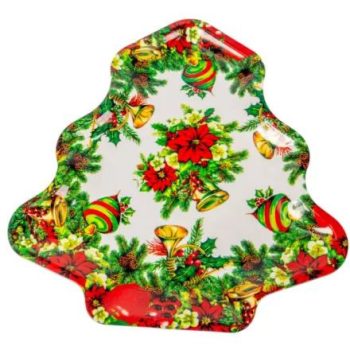 Műanyag tálca fenyőfa alakú kari mintás 35cm