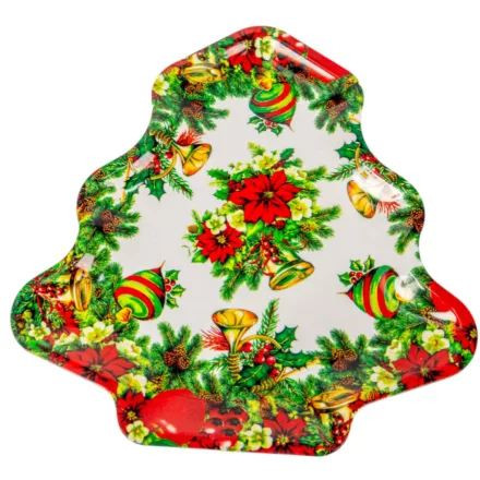 Műanyag tálca fenyőfa alakú kari mintás 35cm