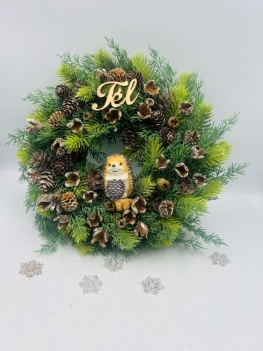 Téli sünis ajtódísz 