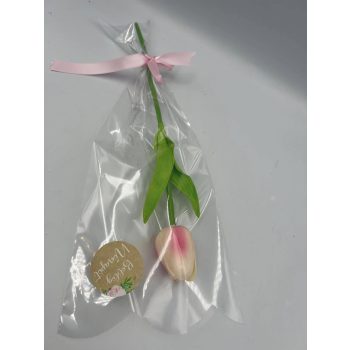   Nőnapi tulipán szálas díszcsomagolással rózsaszín tulipán