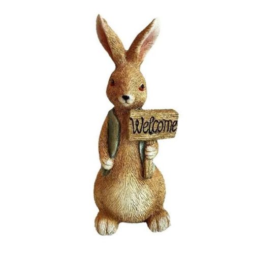 Nyúl mellényben, "Welcome" táblával 17,3x14,9x42 cm