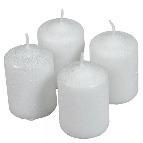 Bársony glitter henger gyertya 50x75mm fehér 4db/csomag