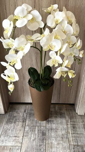 Közép barna kaspós 4 szálas orchidea padlóvázában barna színű kaspóban