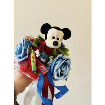  Édességes Mickey ballagási csokor – Plüssös és cukorkás ajándékcsokor