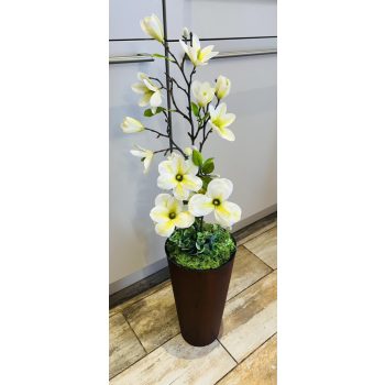   Élethű Magnólia Padlóvázában – Maradandó Művirág, 90–95 cm bronz barna kaspós