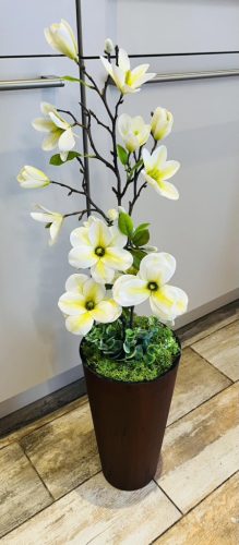 Élethű Magnólia Padlóvázában – Maradandó Művirág, 90–95 cm bronz barna kaspós