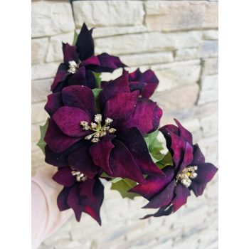 Bíbor színű bársony mikulásvirág 5 fejes 35 cm