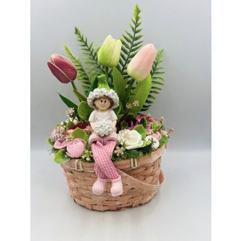   Dekoratív virágos kosár kb. 20 cm – elegáns ajándék minden alkalomra válaszható felirattal akár anyáknapja stb